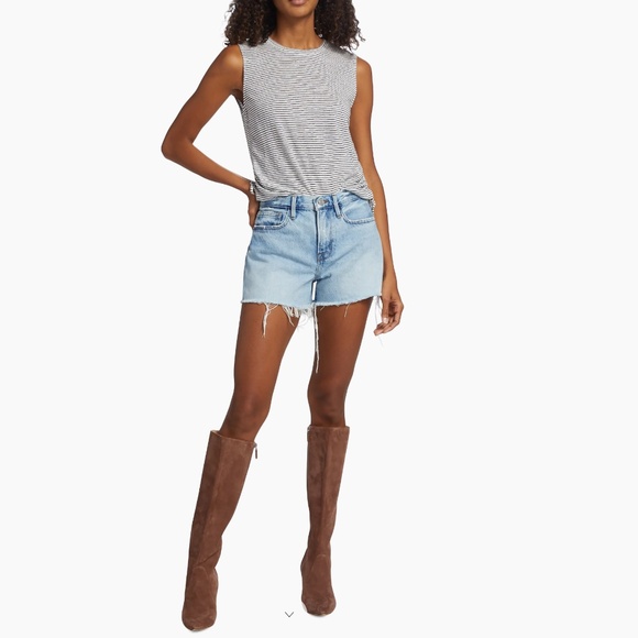 NWT $198 FRAME Le Brigette High Waist Raw Edge Denim Shorts (Splitscreen) - 25! - Picture 2 of 7